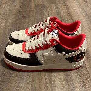 Bape Bapestas Men's Cream, Black, and Red Sneakers